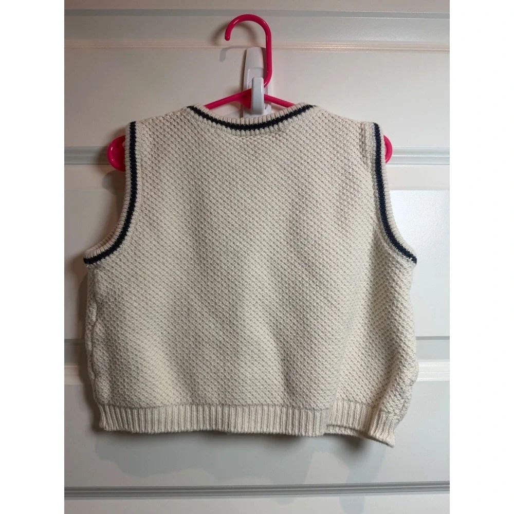3. Vintage New Legends Kids 3T Cream Navy Blue Textured Knit Button Front Vest